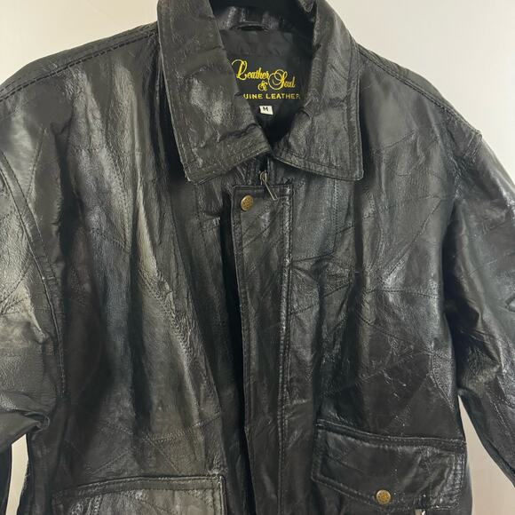 Leather Soul Biker Jacket, Size M, Moto, Biker, Pockets, Gold Zipper, Vintage - Picture 2 of 11
